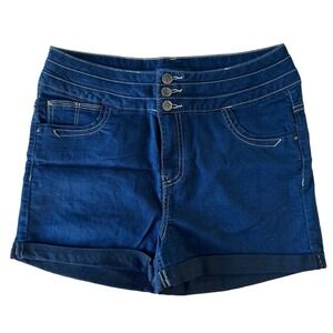 LIQUIDx Jeans Women's Denim Shorts Roll Cuff High Waist Pockets Size 11/12 Navy